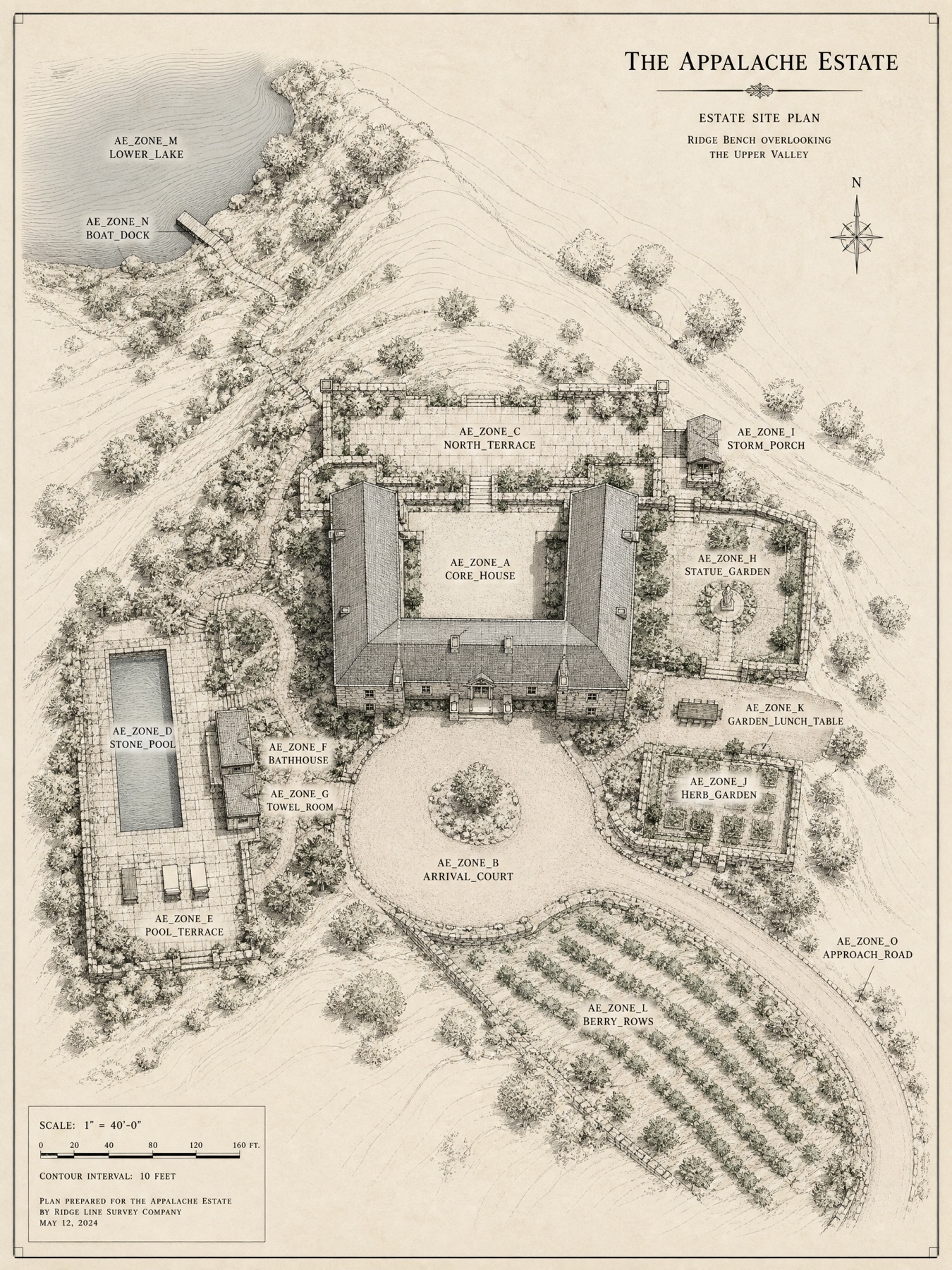 A mapped plan of the Appalache Estate.