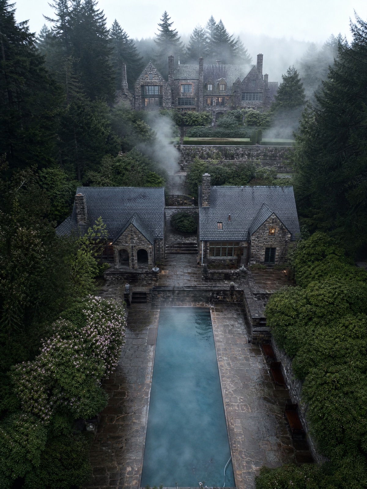 The Appalache pool terrace in a social estate setting.