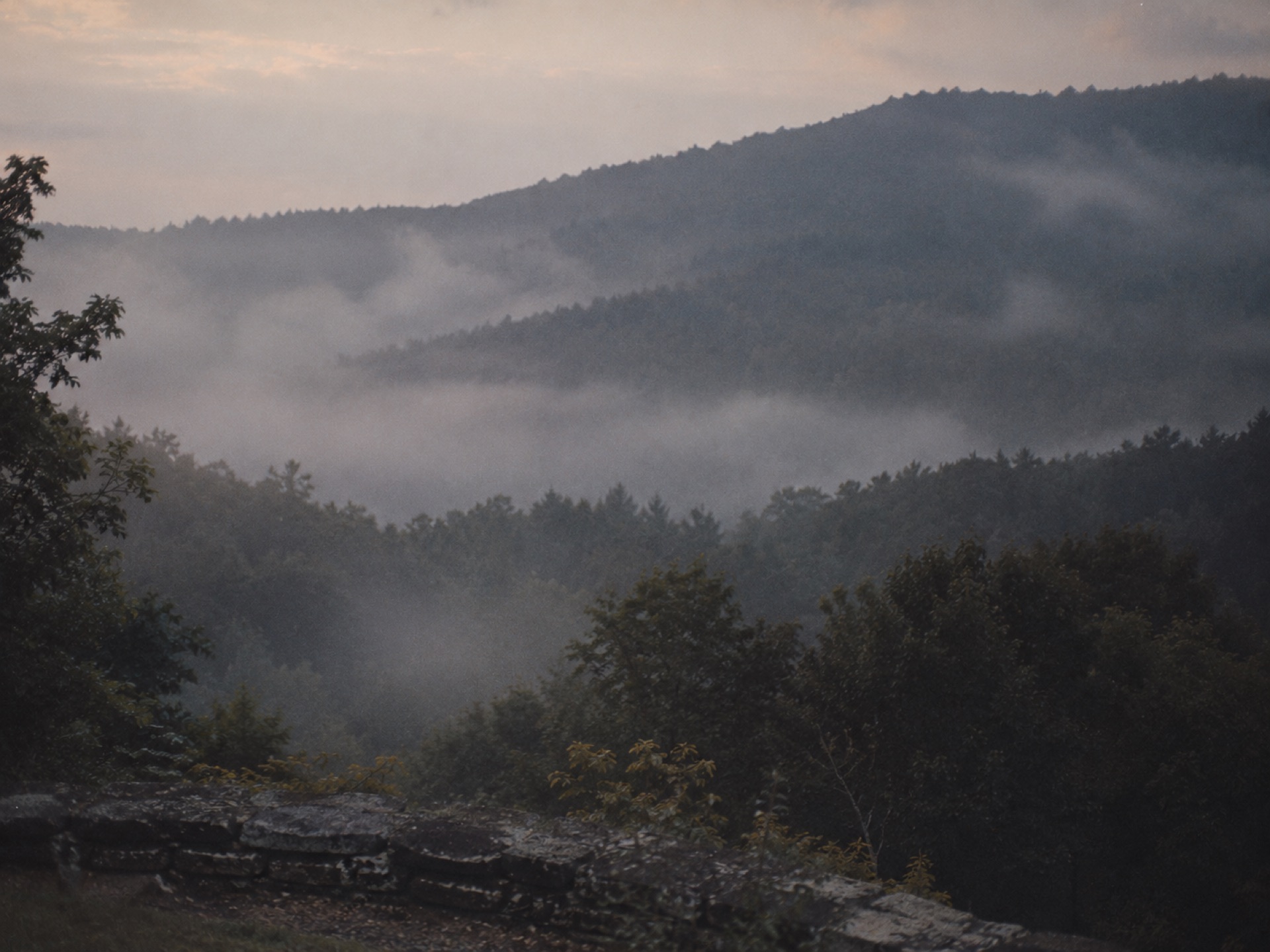 Fog rolling over an Appalachian ridge.
